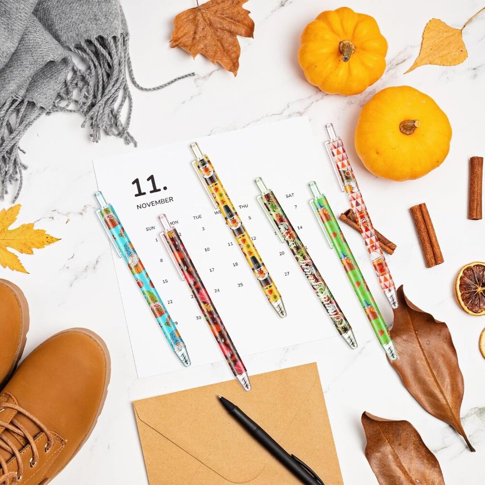 72 Pcs Fall Pens - Bulk Thanksgiving Day Ballpoint Pens - Pumpkin Leaf Gnome Ink - Picture 2 of 6
